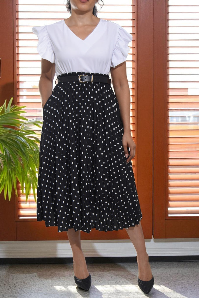 Ladies Black Polka Dot Belted Skirt - StylePhase SA