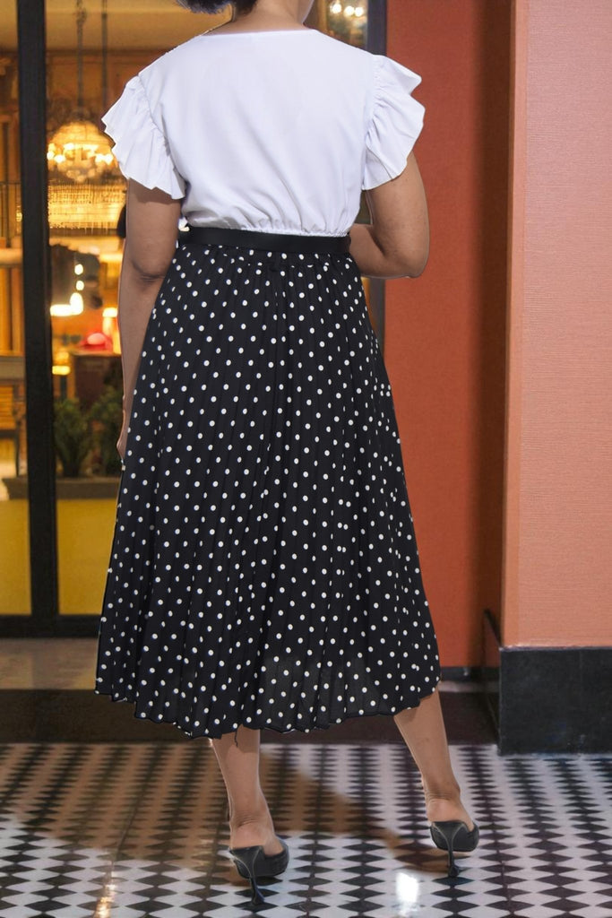 Ladies Black Polka Dot Belted Skirt - StylePhase SA
