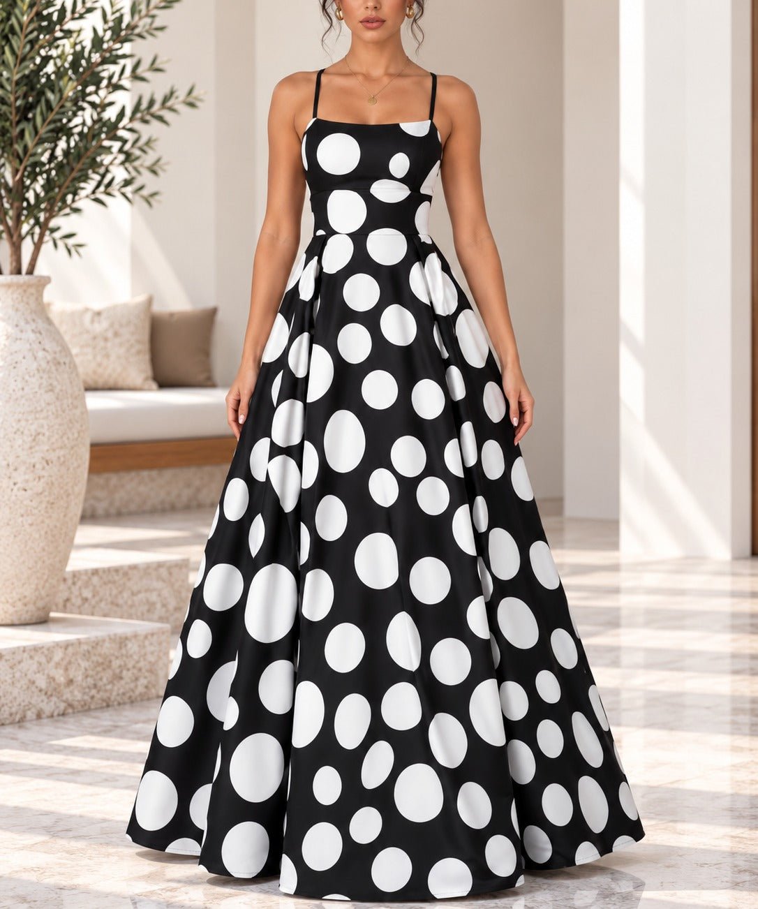 Ladies Black Polka Dot Tie Back Dress - StylePhase SA
