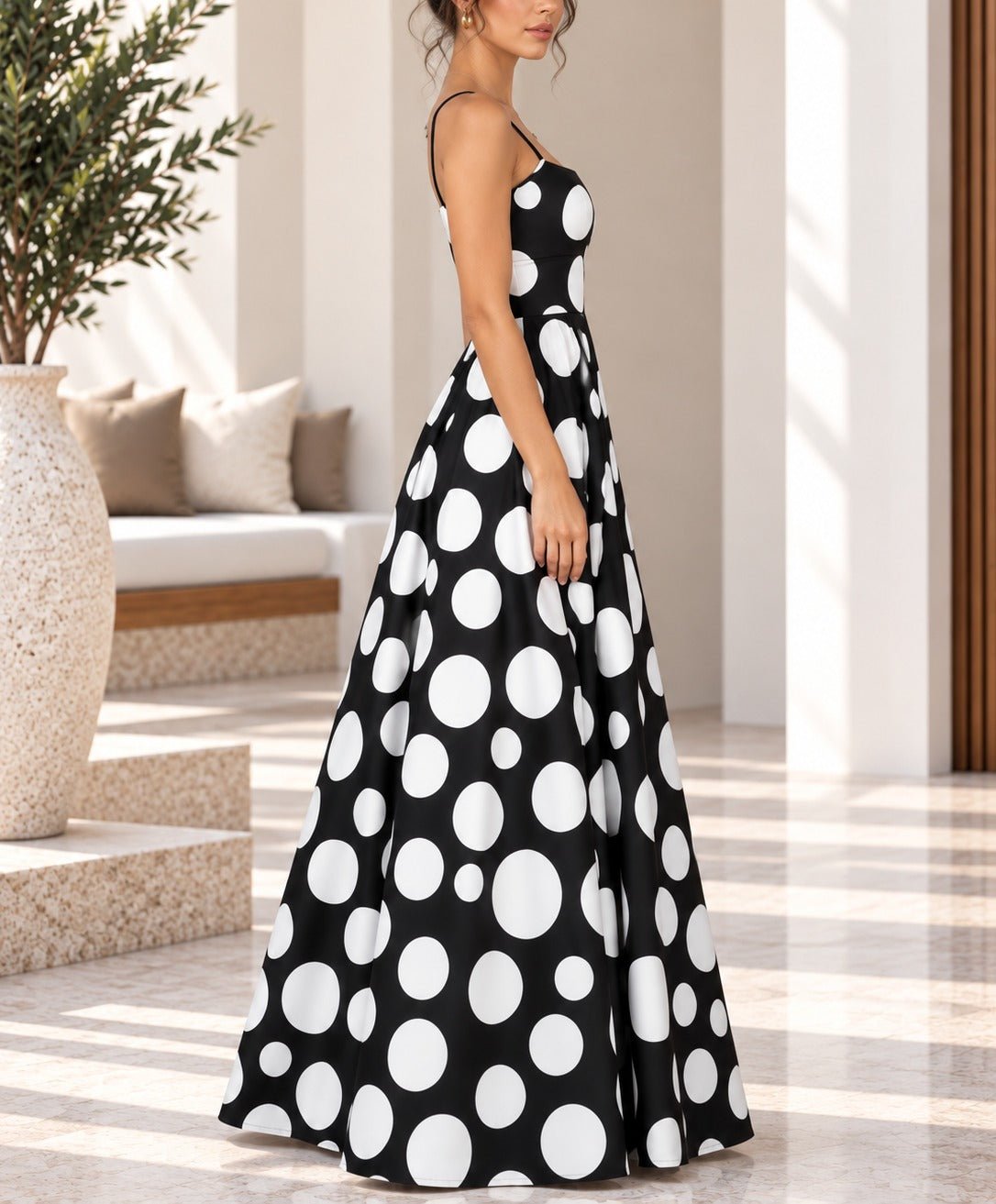 Ladies Black Polka Dot Tie Back Dress - StylePhase SA