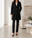 Ladies Black Press button Lined Coat - StylePhase SA