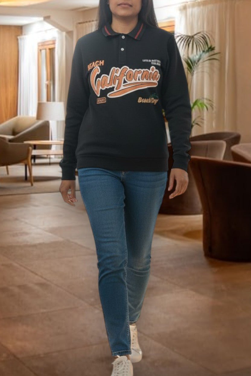 Ladies Black Printed Collar Sweater - StylePhase SA
