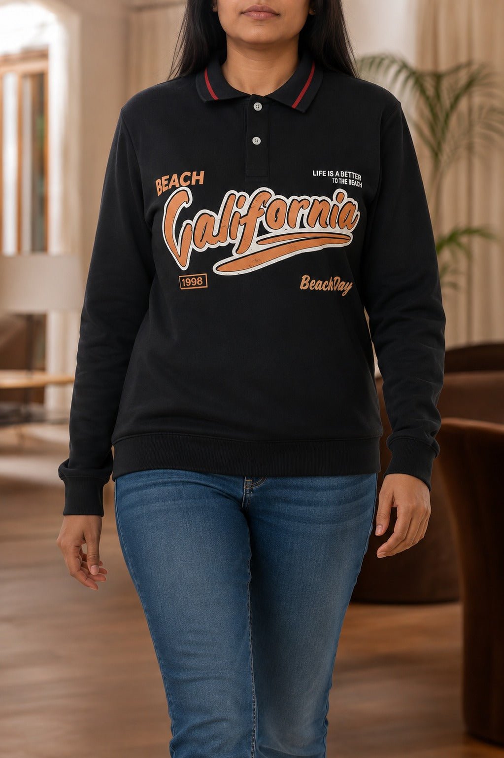 Ladies Black Printed Collar Sweater - StylePhase SA