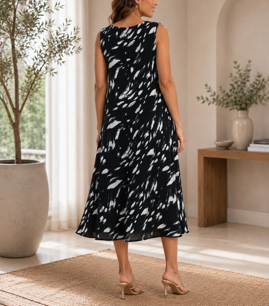 Ladies Black Printed Crinkle Sleeveless Dress - StylePhase SA