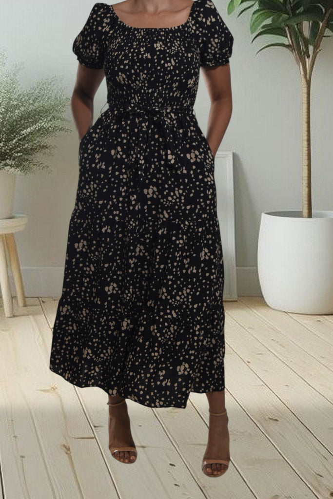 Ladies Black Printed Pocket Dress - StylePhase SA