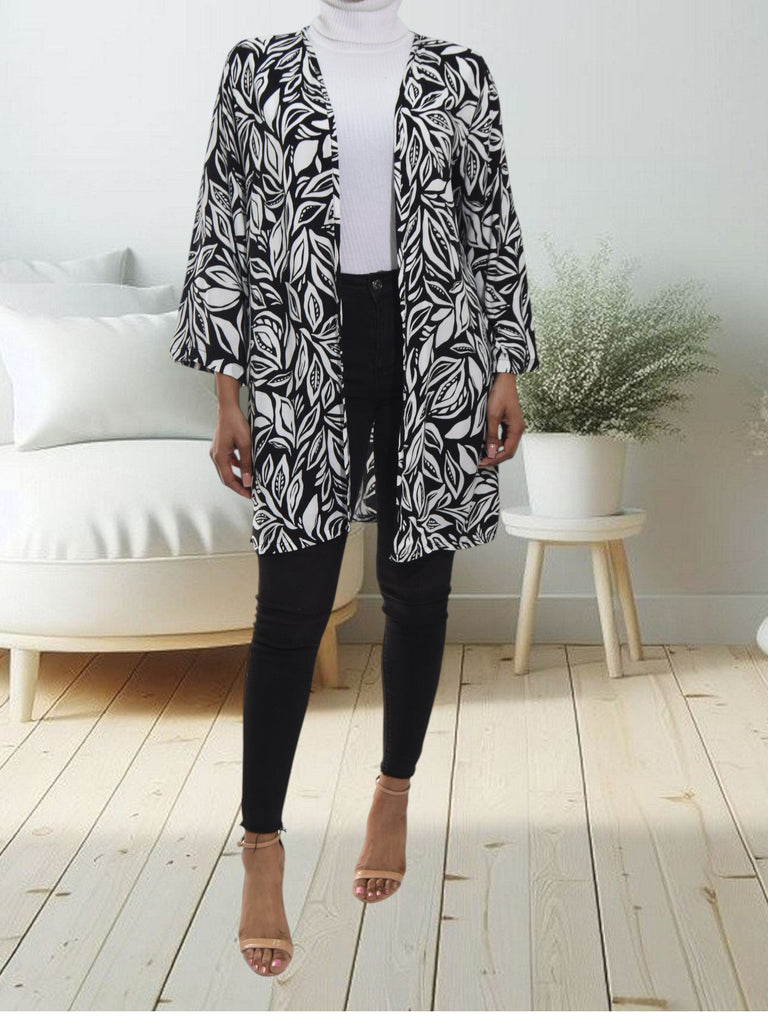 Ladies Black Printed Rayon Kimono - StylePhase SA