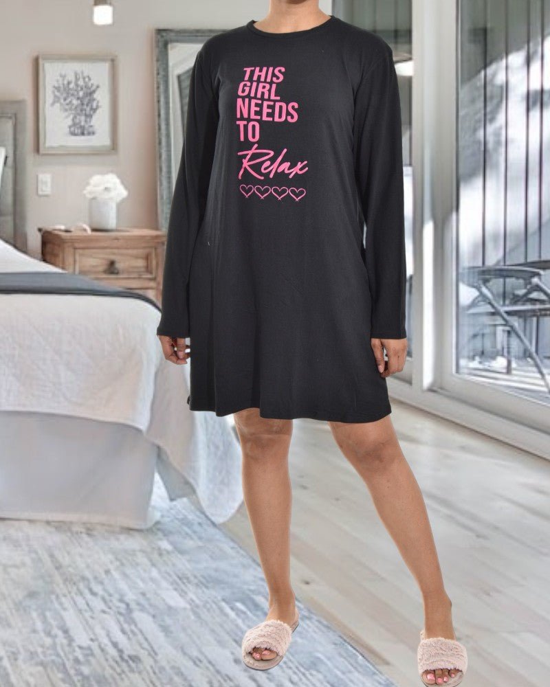 Ladies Black Printed Sleep Shirt - StylePhase SA