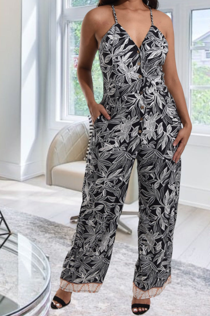 Ladies Black Printed Strappy Jumpsuit - StylePhase SA