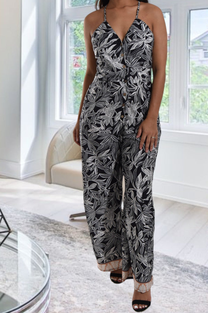 Ladies Black Printed Strappy Jumpsuit - StylePhase SA