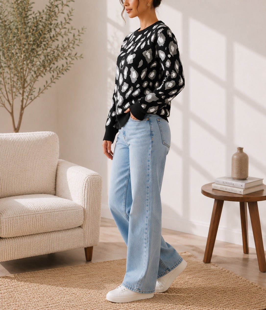 Ladies Black Printed Sweater - New Feeling - StylePhase SA