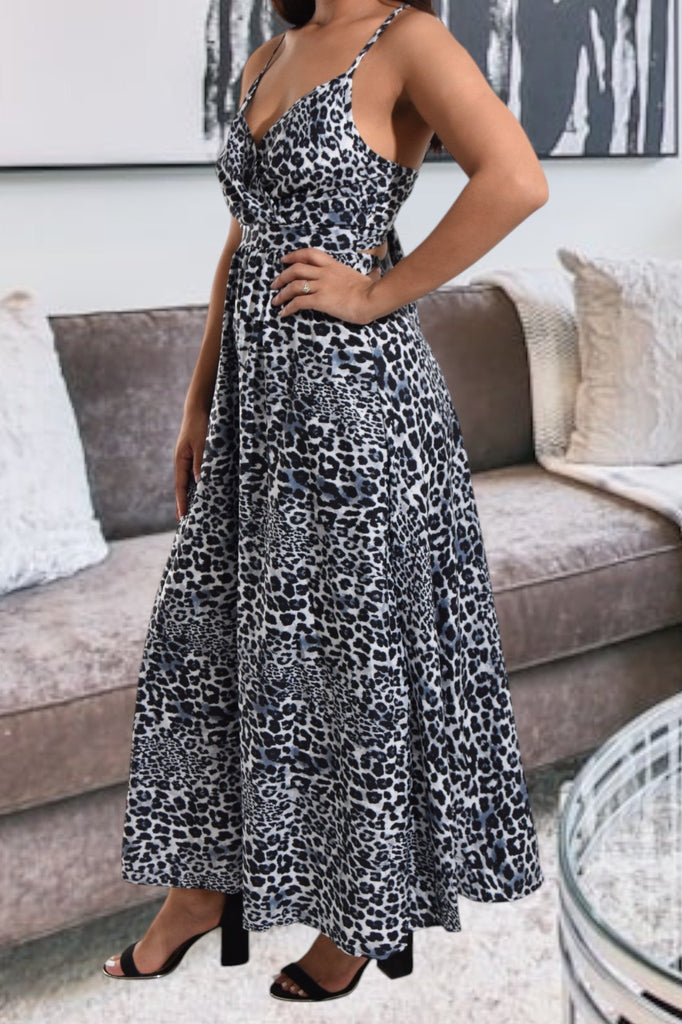 Ladies Black Printed Tie Back Maxi Dress - StylePhase SA