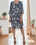 Ladies Black Printed Tunic 3/4 Sleeve Dress - StylePhase SA