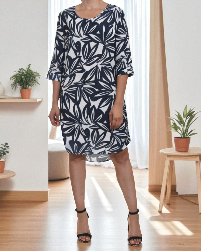 Ladies Black Printed Tunic 3/4 Sleeve Dress - StylePhase SA