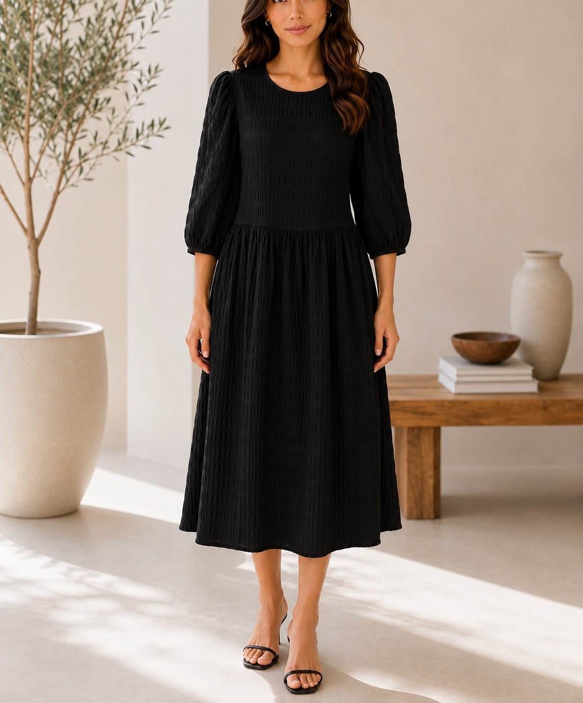 Ladies Black Puff Sleeve Dress - StylePhase SA