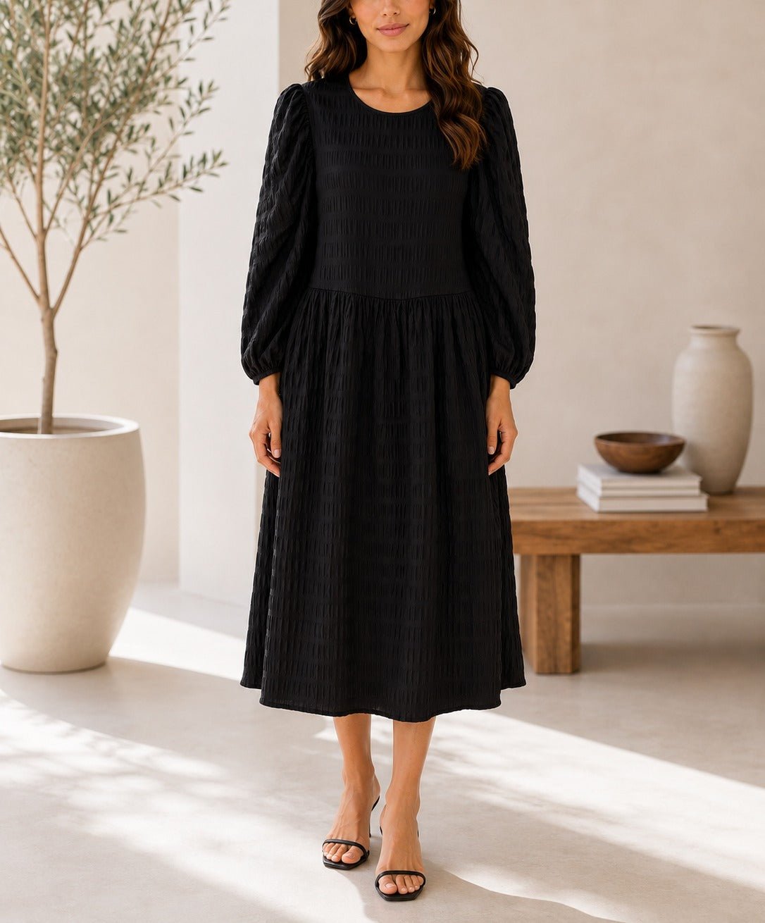 Ladies Black Puff Sleeve Dress - StylePhase SA
