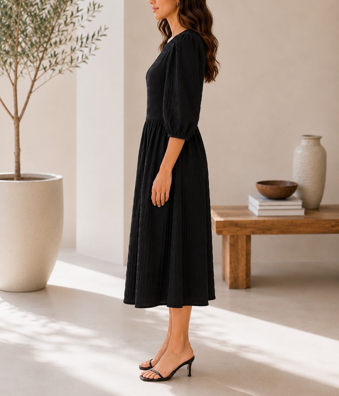 Ladies Black Puff Sleeve Dress - StylePhase SA
