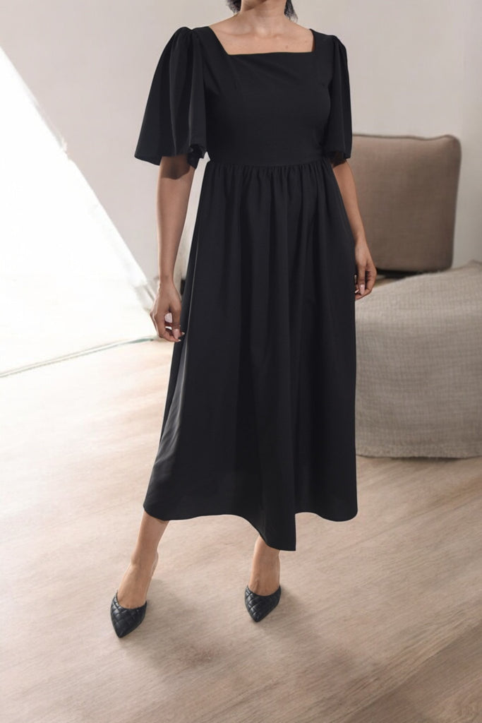 Ladies Black Puff Sleeve Fit & Flare Maxi Dress - StylePhase SA