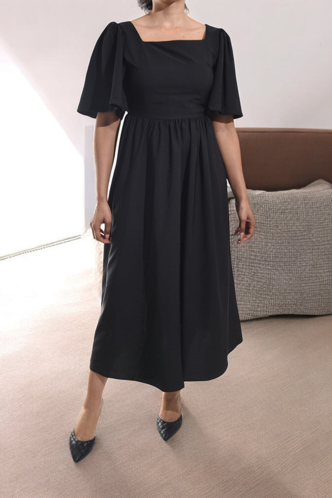 Ladies Black Puff Sleeve Fit & Flare Maxi Dress - StylePhase SA