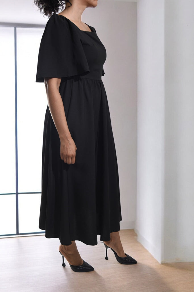 Ladies Black Puff Sleeve Fit & Flare Maxi Dress - StylePhase SA