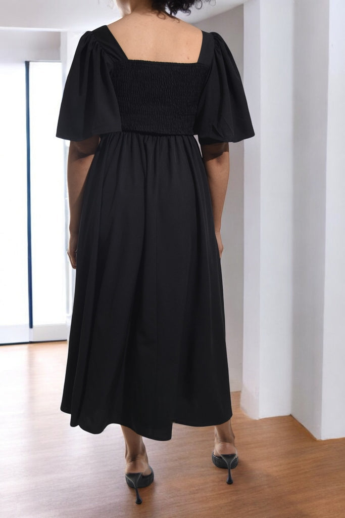 Ladies Black Puff Sleeve Fit & Flare Maxi Dress - StylePhase SA
