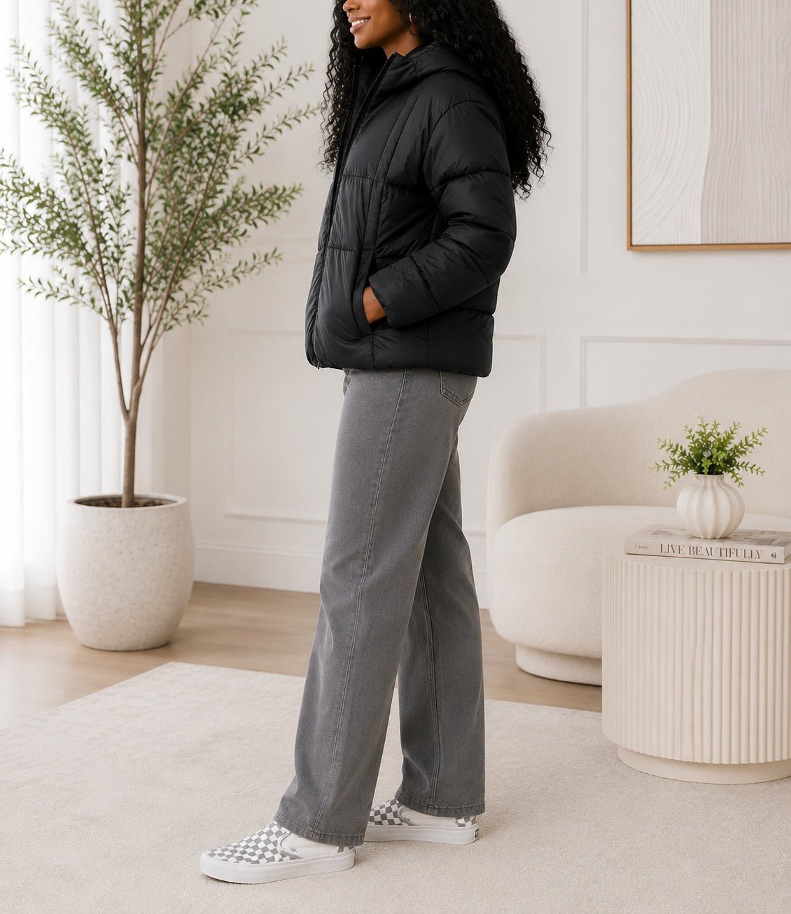 Ladies Black Puffer Hoody Jacket - StylePhase SA