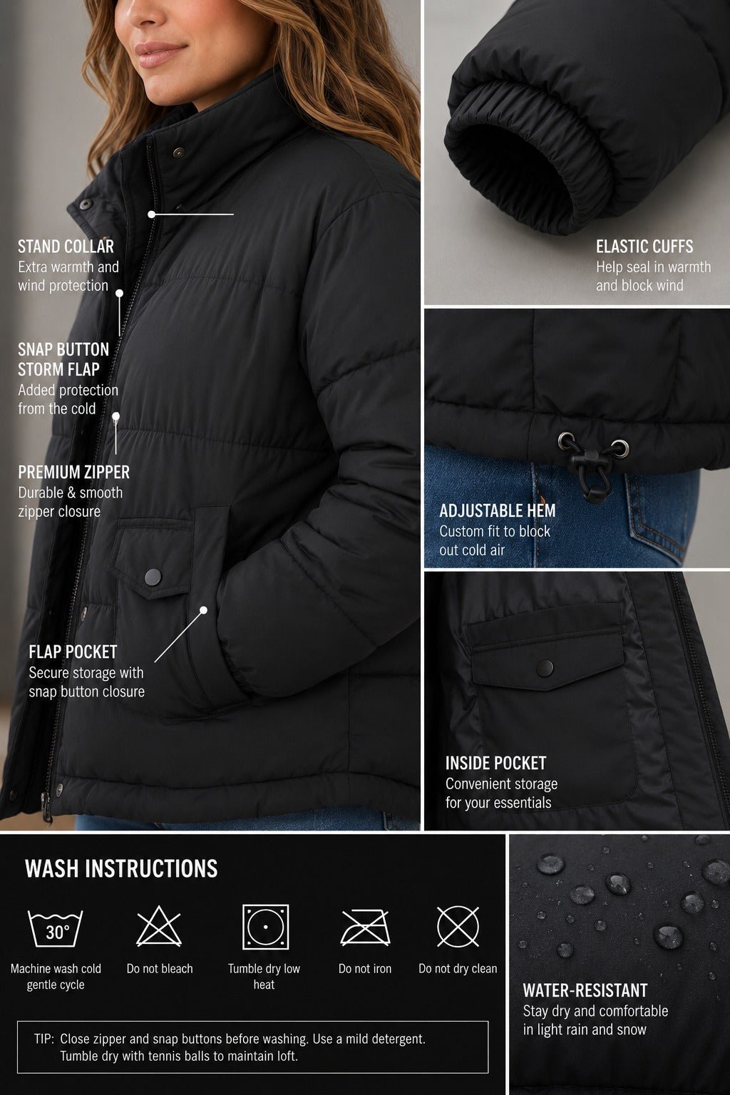 Ladies Black Puffer Jacket - StylePhase SA
