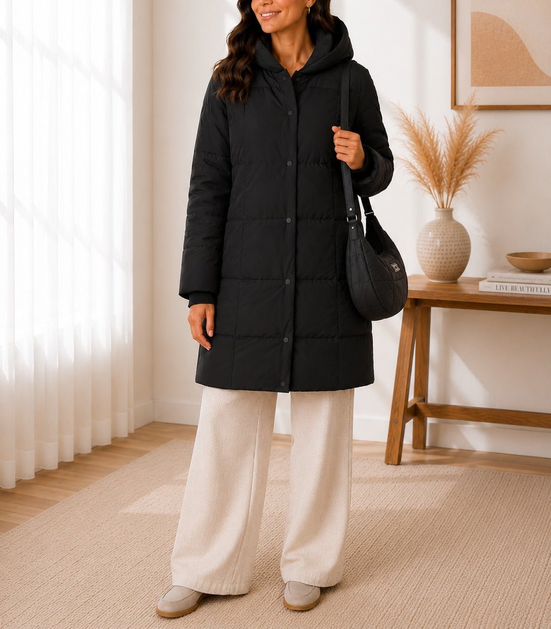 Ladies Black Puffer Jacket With Matching Bag - StylePhase SA