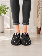 Ladies Black Quilted Heart Print Mule Slippers - StylePhase SA