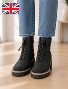 Ladies Black Quilted Tie Boots - StylePhase SA