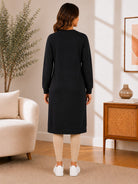 Ladies Black Rhinestone Long Length Sweatshirt Dress - StylePhase SA