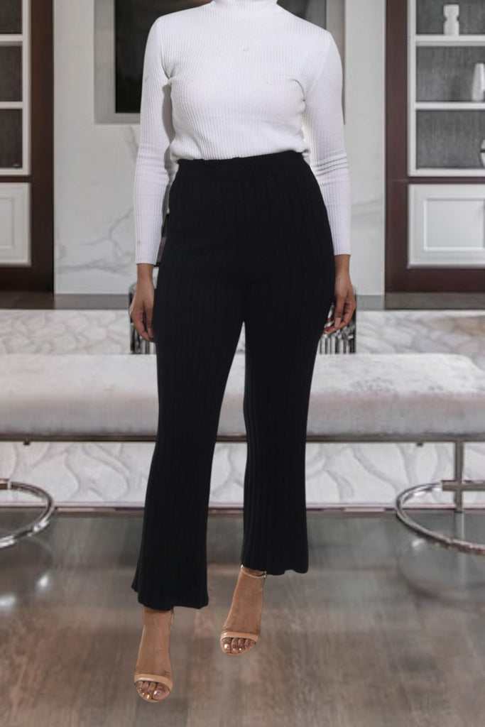 Ladies Black Rib High Waist Pants - StylePhase SA