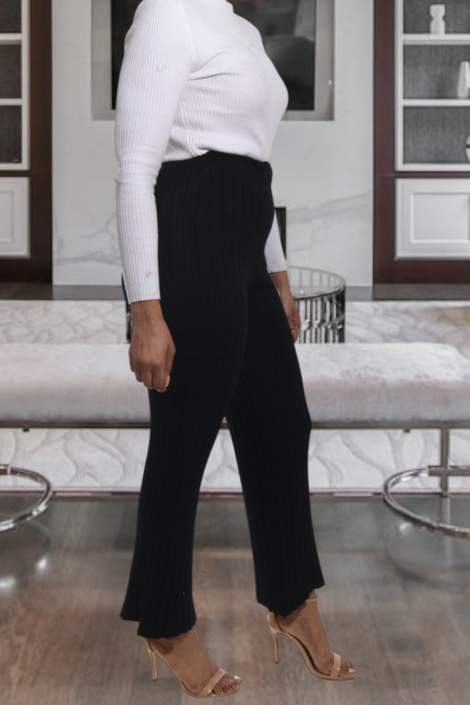Ladies Black Rib High Waist Pants - StylePhase SA