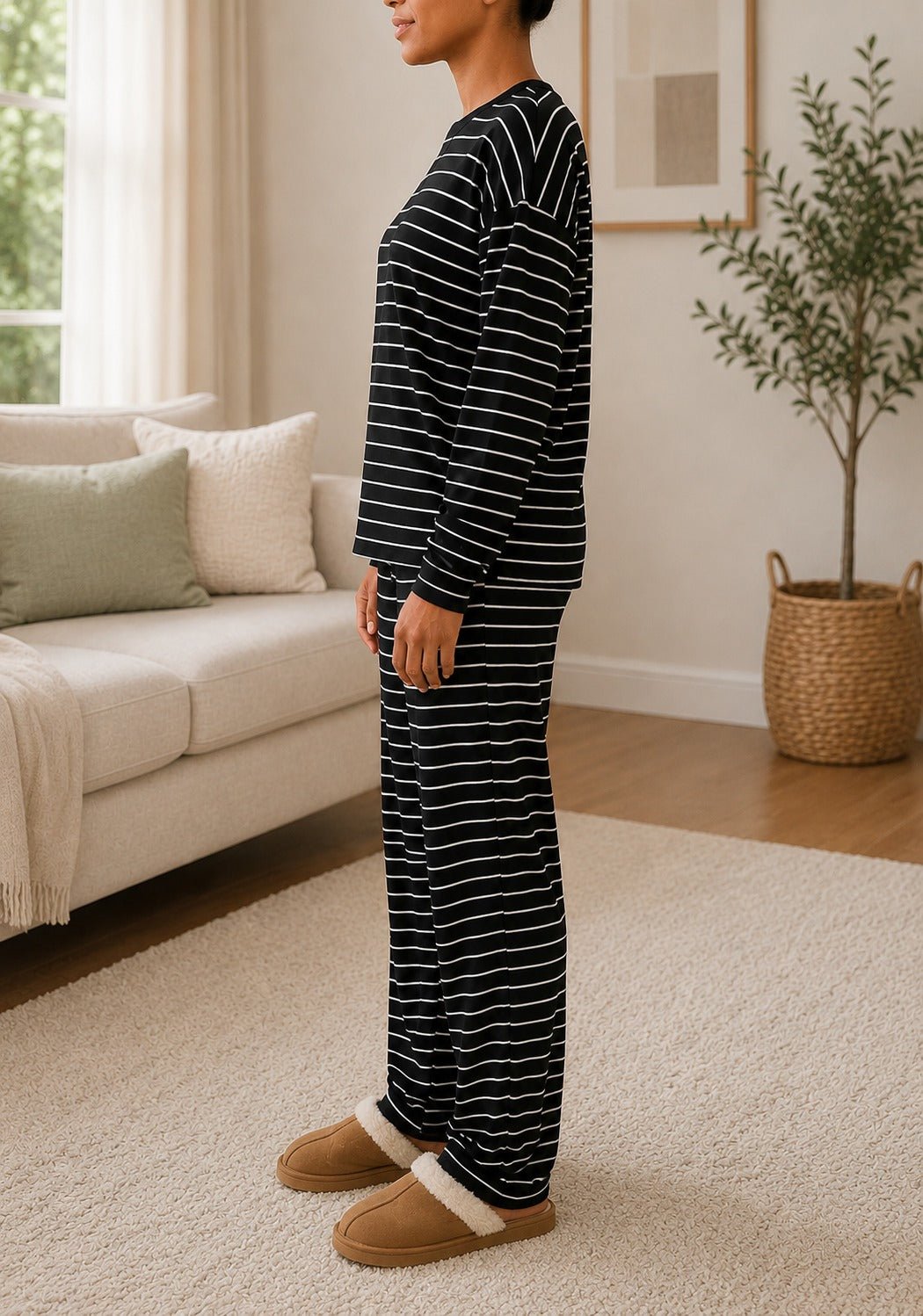Ladies Black Rib Knit Pj Set - StylePhase SA