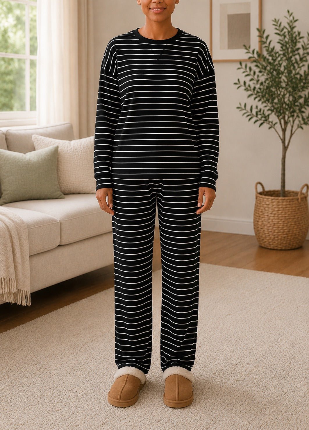 Ladies Black Rib Knit Pj Set - StylePhase SA