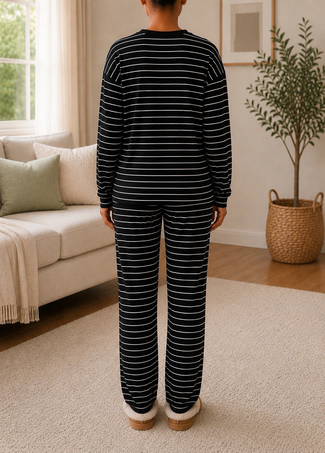 Ladies Black Rib Knit Pj Set - StylePhase SA
