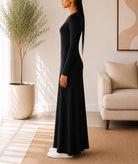 Ladies Black Ribbed Knit Maxi Dress - StylePhase SA