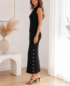 Ladies Black Ribbed Knit Side Slit Dress - StylePhase SA