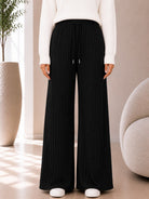 Ladies Black Ribbed Knit Wide Leg Pants - StylePhase SA