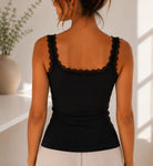 Ladies Black Ribbed Lace-Trim Tank top - StylePhase SA