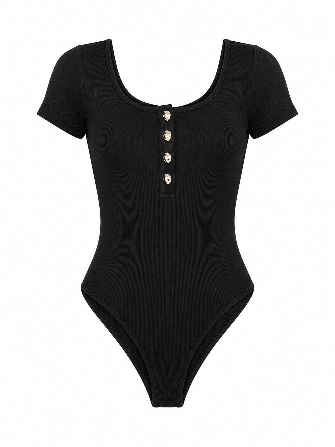 Ladies Black Ribbed Short Sleeve Bodysuit - StylePhase SA