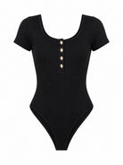 Ladies Black Ribbed Short Sleeve Bodysuit - StylePhase SA