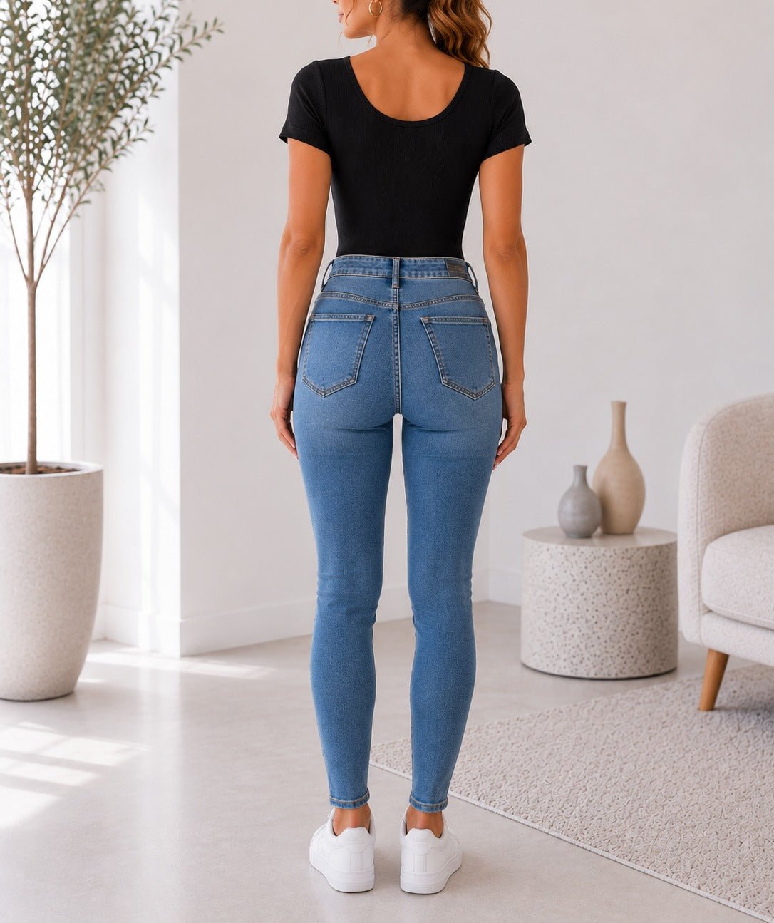 Ladies Black Ribbed Short Sleeve Bodysuit - StylePhase SA