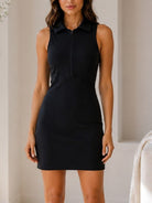 Ladies Black Ribbed Zip-Front Mini Dress - StylePhase SA