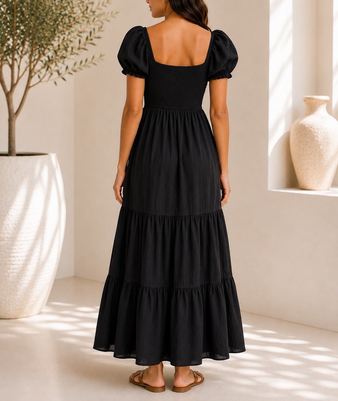 Ladies Black Ruched Tiered Dress - StylePhase SA