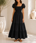 Ladies Black Ruched Tiered Dress - StylePhase SA