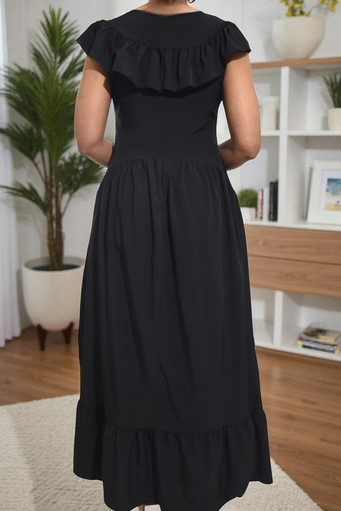 Ladies Black Ruffled Button Tier Dress - StylePhase SA