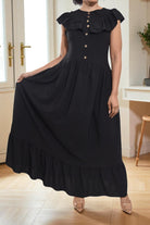 Ladies Black Ruffled Button Tier Dress - StylePhase SA