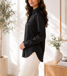 Ladies Black Satin Shirt-New Feeling - StylePhase SA