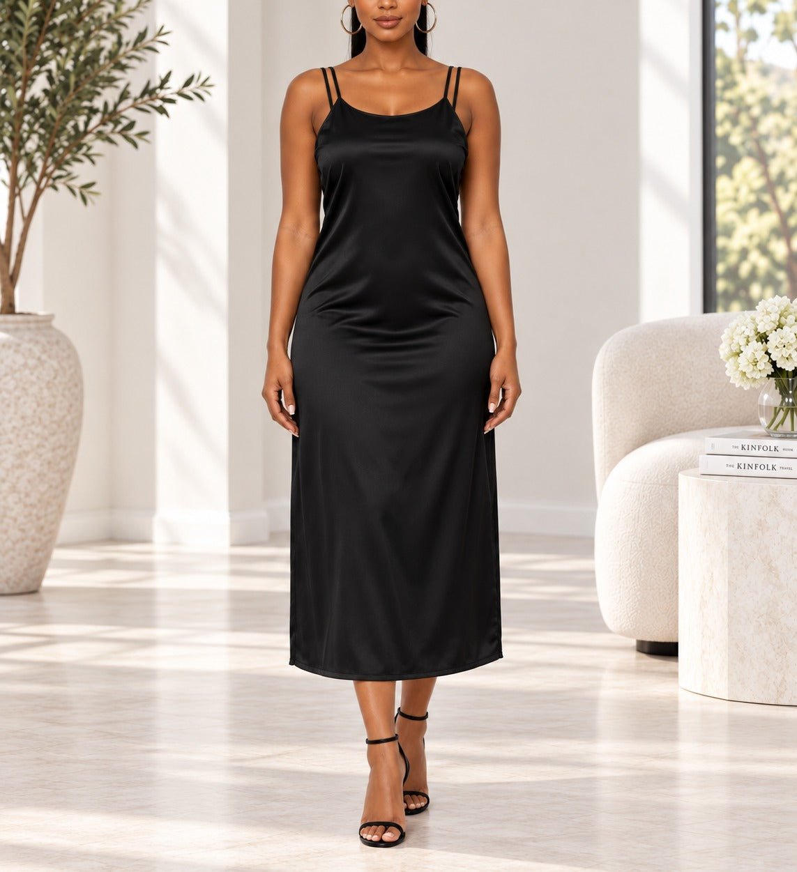 Ladies Black Satin Slip Dress - StylePhase SA