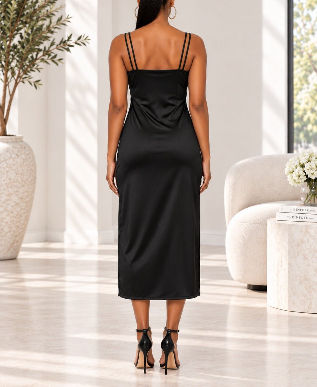 Ladies Black Satin Slip Dress - StylePhase SA